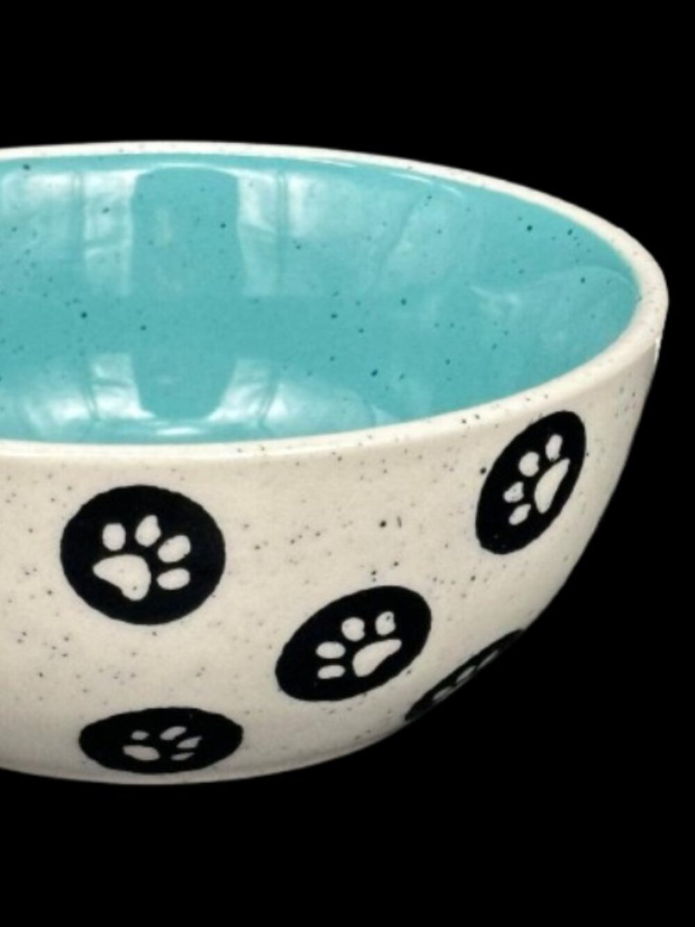 Whisker City Ivory Aqua "Paw" Ceramic 8 OZ Cat Food Water Bowls Set of 2 - Picture 2 of 6